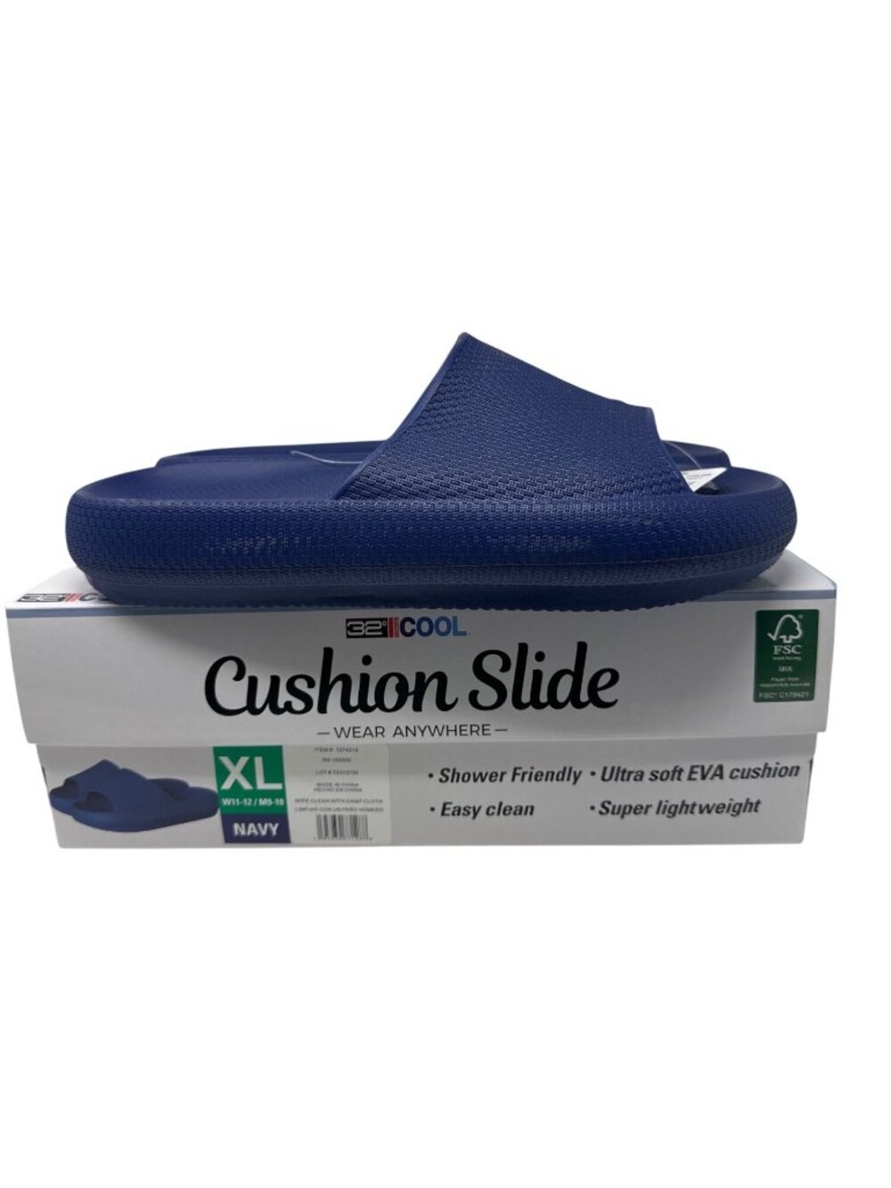 32 Degrees Cool Navy Cushion Slide Sandals Size XL W11-12 M9-10 Ultra Soft EVA